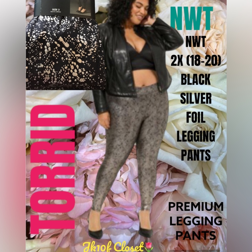 LOWEST🌹NWT TORRID 2X SILVER CRACKLE BLACK LEGGING PANTS